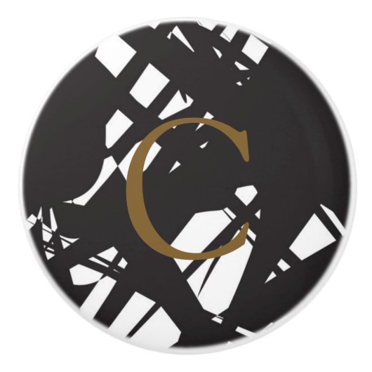 デザイナー抽象芸術ブラック&ホワイトモダングラマー セラミックノブ (正面)