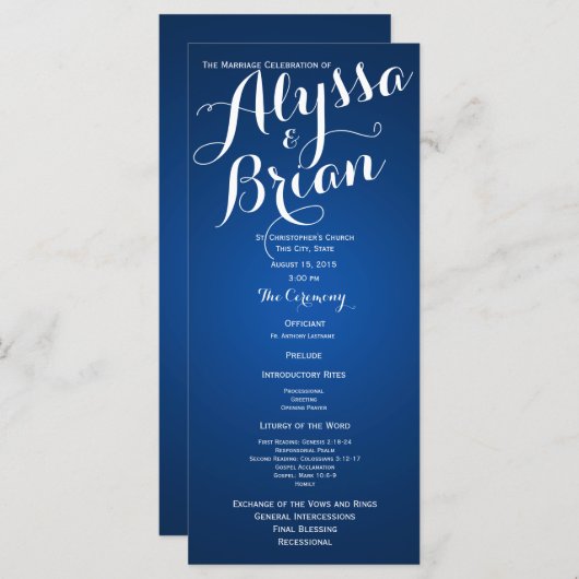 デザイナー文字サファイアブルー結婚式 プログラム (正面/裏面)