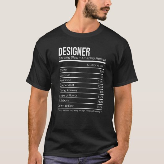 デザイナー栄養値栄養ファクト Tシャツ (正面)