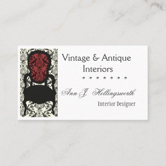 デザイナー装飾者のビクトリアンなダマスク織の花柄の椅子 名刺 (正面)