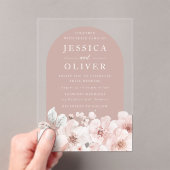 デザイナー赤面フローラダスティピンクアー結婚チ アクリル招待状 (インサイチュ (ポータブル))