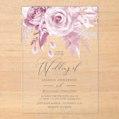 デザイナー赤面結婚ピンク アクリル招待状 (正面)