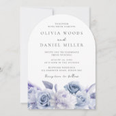 デザイナー アーチ ダスティーブルー フラワー ウェディング 招待状 (正面)