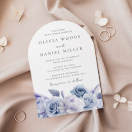 デザイナー アーチ ダスティーブルー フラワー ウェディング 招待状