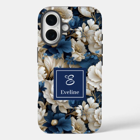 デザイナー ブルー フラワー シック iPhone カバー フローラル コーブ (裏面)