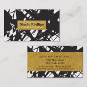 デザイナ抽象芸術白黒金ゴールド名刺 名刺 (正面/裏面)