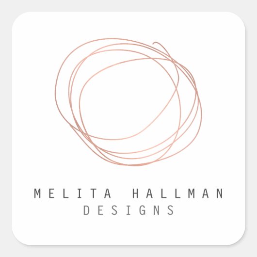 デザイミニマルナー落書きロゴのバラ金ゴールド スクエアシール (正面)