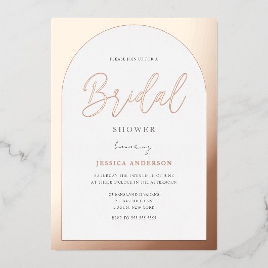 デザイモダンナーバラ金箔アーチブライダルシャワー 箔招待状 (正面)