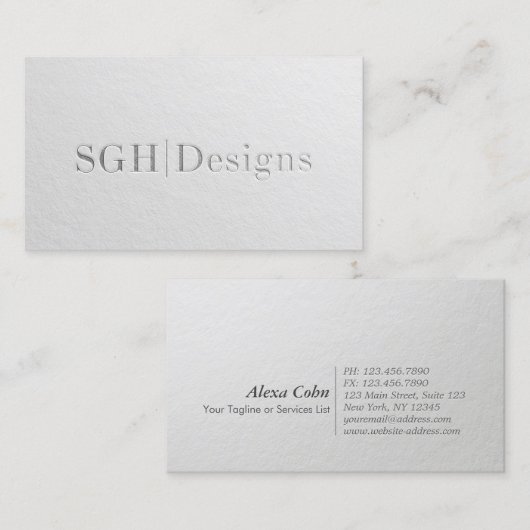 デザイモダンナーホワミニマルイトシルバーエンボス文字 名刺 (正面/裏面)