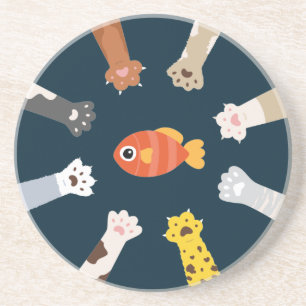 デザインおもしろい猫が魚を釣るゲーム コースター