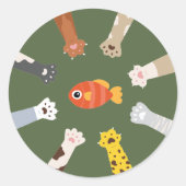 デザインおもしろい猫が魚を釣るゲーム ラウンドシール (正面)