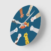 デザインおもしろい猫が魚を釣るゲーム ラウンド壁時計 (傾斜)