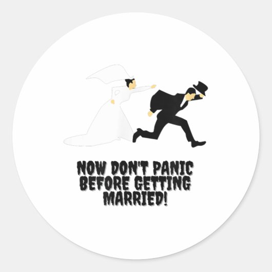 デザインおもしろい_花嫁が新郎を追う_パニックに陥らない_1 ラウンドシール (正面)
