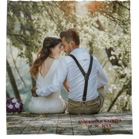 デザインお結婚客様のフォトシャワーカーテン シャワーカーテン (正面)