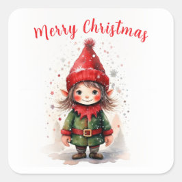 デザインかわいいクリスマス小妖精や小人 スクエアシール