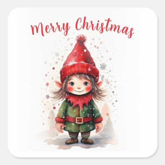 デザインかわいいクリスマス小妖精や小人 スクエアシール (正面)