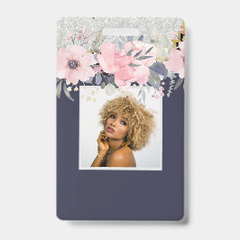 デザインかわいらしピンクガーリーフローラ文房具 バッジ