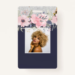 デザインかわいらしピンクガーリーフローラ文房具 バッジ