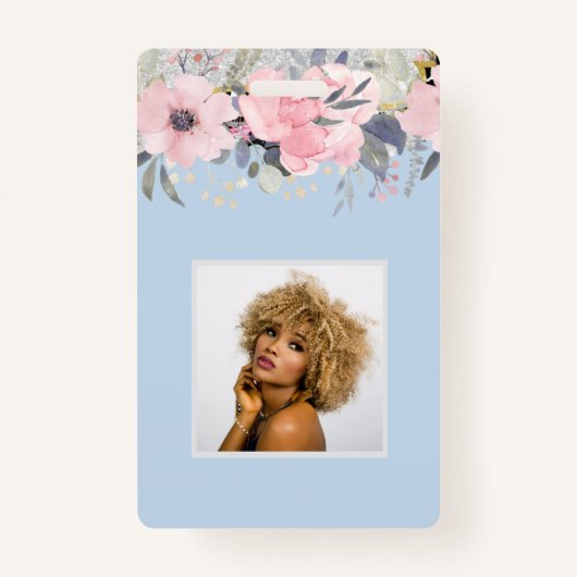 デザインかわいらしピンクガーリーフローラ文房具 バッジ (正面)