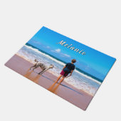 デザインご自身のカスタムペットの写真の書式と名前 ドアマット (アングル)