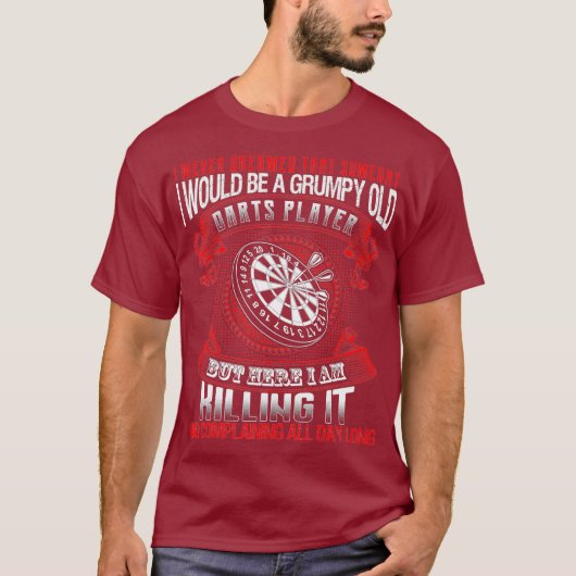 デザインの不機嫌なオールドダーツプレーヤー Tシャツ (正面)