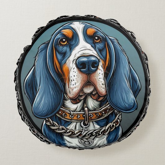 デザインの中の芸術的犬 ラウンドクッション (正面)