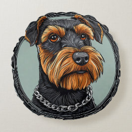 デザインの中の芸術的犬 ラウンドクッション