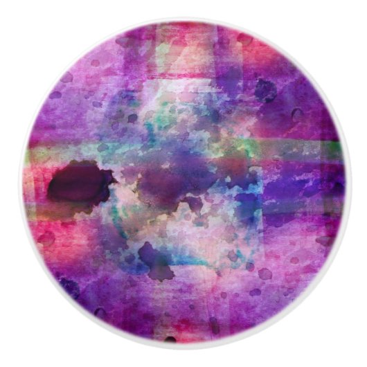 デザインの緑、紫色の質の水彩画 セラミックノブ (正面)