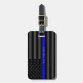 デザインの薄いブルーラインパーソナライズな黒米国の旗 ラゲッジタグ (正面縦)