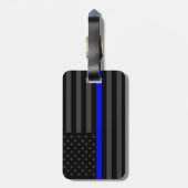 デザインの薄いブルーラインパーソナライズな黒米国の旗 ラゲッジタグ (裏面縦)