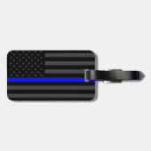 デザインの薄いブルーラインパーソナライズな黒米国の旗 ラゲッジタグ (裏面横)