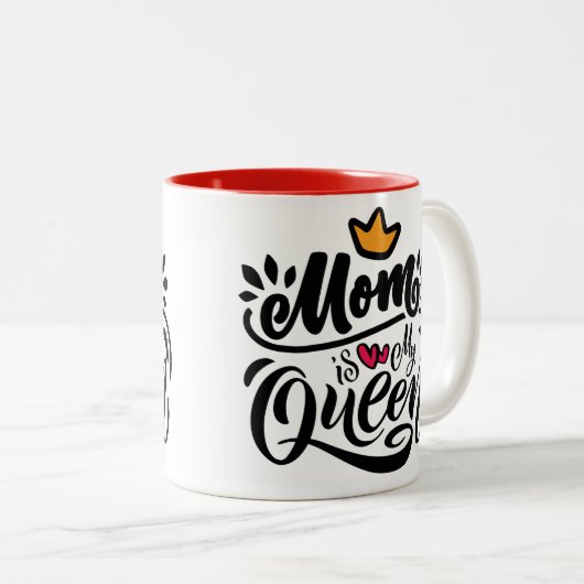 デザインエレガントタイポグラフィママは私のクイーン ツートーンマグカップ (正面右)