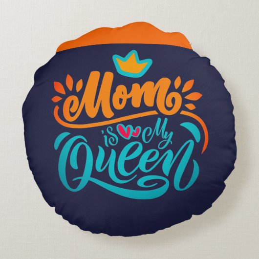 デザインエレガントタイポグラフィママは私のクイーン ラウンドクッション (裏面)
