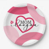デザインエレガント文字ママ愛するハート ペーパープレート (正面)