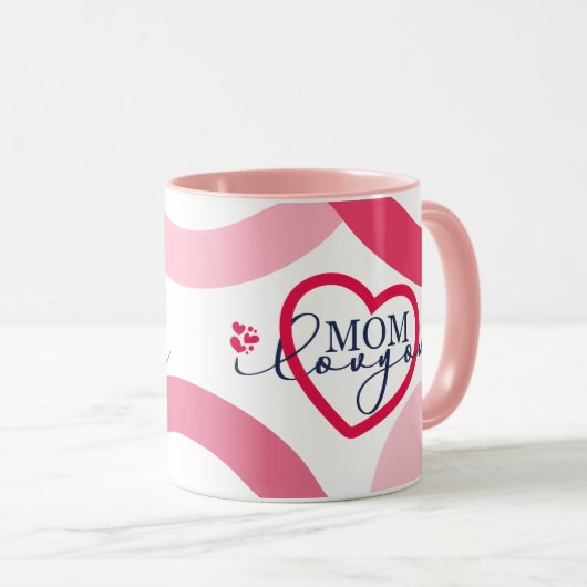デザインエレガント文字ママ私はハートPapeであなたを愛する マグカップ (正面右)