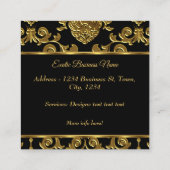 デザインエレガント金ゴールドダマスクフローラオンブラック スクエア名刺 (裏面)