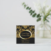 デザインエレガント金ゴールドダマスクフローラオンブラック スクエア名刺 (スタンド正面)