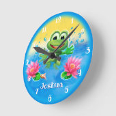 デザインカスタムキッドのクロック舞うカエル。 ラウンド壁時計 (傾斜)