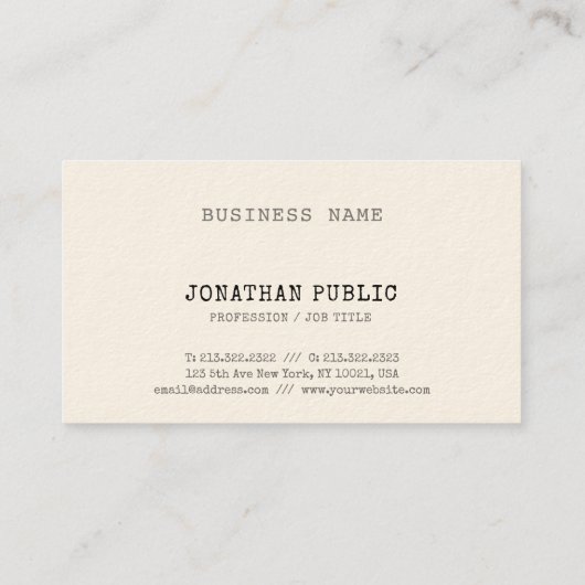 デザインクラシックヴィンテージエリートプレインクリームトレンディー 名刺 (裏面)