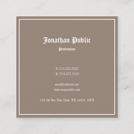 デザインクラシック洗練されたトレンディープレーンラグジュアリー スクエア名刺 (裏面)