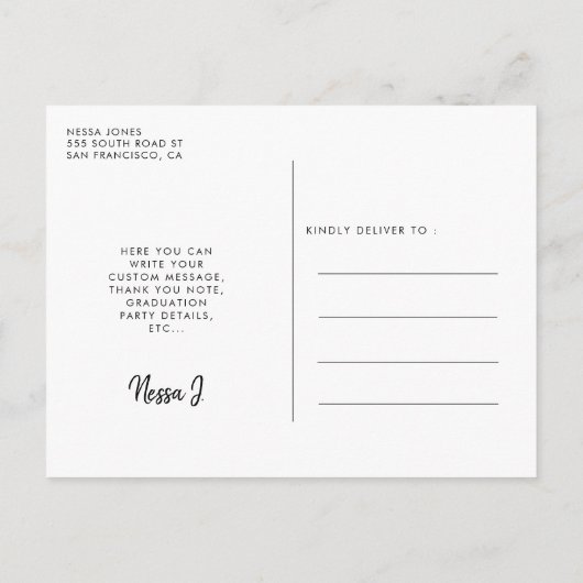 デザインスタイリッシュ写真卒業ありがとう ポストカード (裏面)