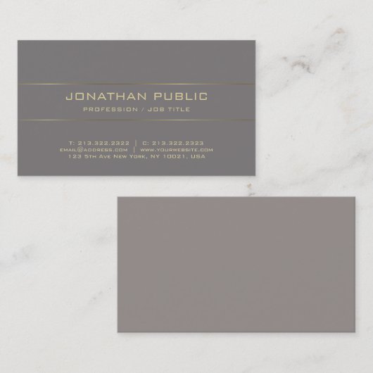 デザインスタイリッシュ金ゴールドモダンエリートプレインラグジュアリー 名刺 (正面/裏面)