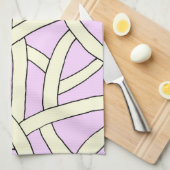 デザインストライプのピンククリーム キッチンタオル (四つ折り)