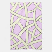 デザインストライプのピンククリーム キッチンタオル (縦)