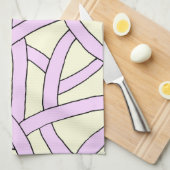 デザインストライプのピンククリーム キッチンタオル (四つ折り)