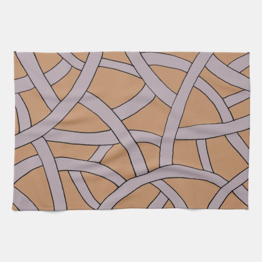 デザインストライプのブラウンパープル キッチンタオル (横)