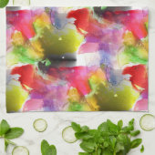 デザインテクスチャ赤、黄色の水彩 キッチンタオル (折り畳み)