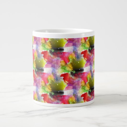 デザインテクスチャ赤、黄色の水彩 ジャンボコーヒーマグカップ (正面)