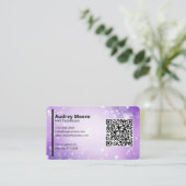デザインパープルプロフェッショナルカードQRコード爪、 ネイル技術 名刺 (スタンド正面)