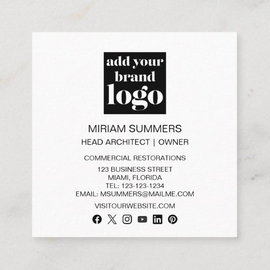 デザインプロフェッショナルモダンフォトロゴ スクエア名刺 (裏面)